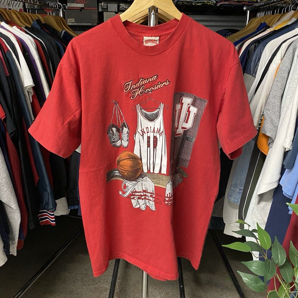 Vintage 90s Nutmeg Mills Indiana Hoosiers NCAA Baskeball Red T-Shirt Men Size XL